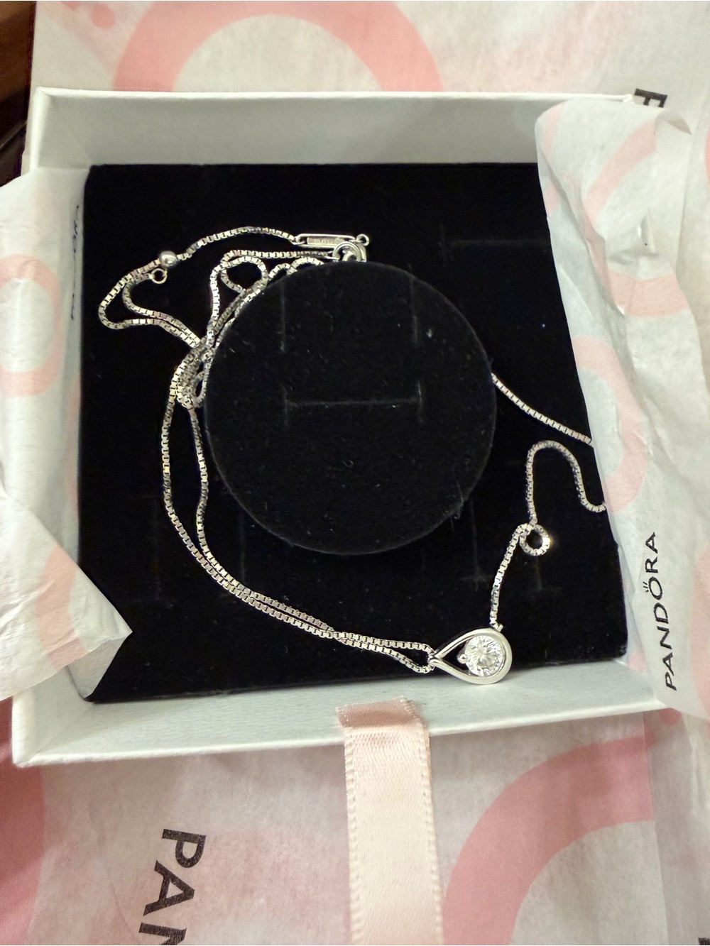 Pandora 14k White Gold Teardrop Pendant Necklace - 1 CT Diamond